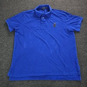 Polo Ralph Lauren Shirt Mens  XXL Blue Skiing Polo Bear Custom Fit Pique Golf
